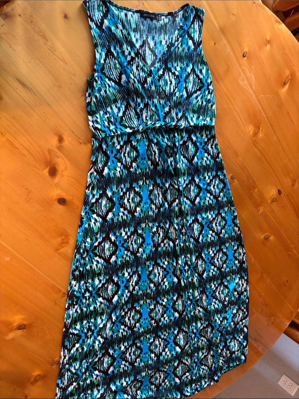 Notations ~ Teal & Black Patterned Sleeveless Midi Dress